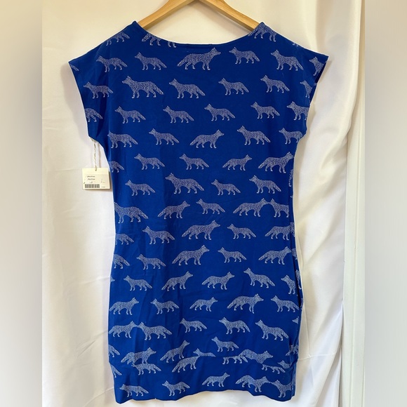 NWT MODCLOTH T-SHIRT DRESS BLUE W/ DOTTED WHITE WOLF FABRIC sz L - Picture 2 of 9